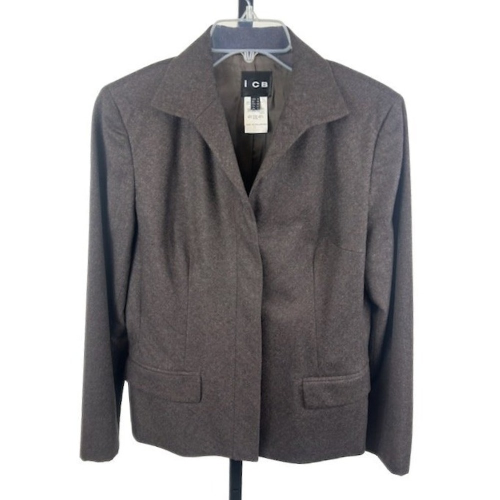 Vintage ICB Brown 100% Wool Collared Career Blazer‎ Women's Size 8